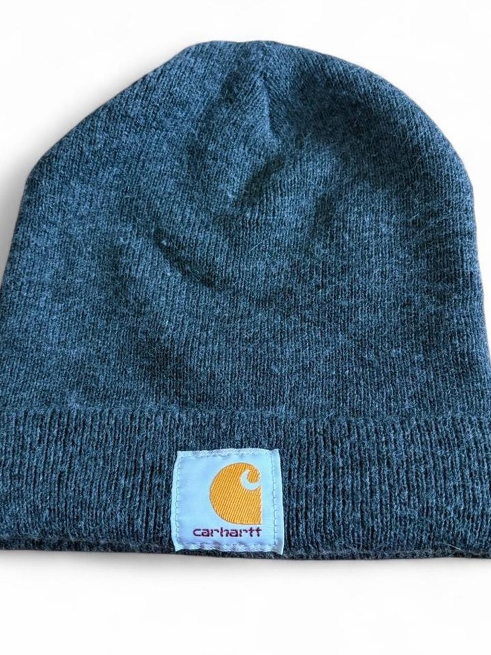 Carhartt Teal Heather Knit Beanie with Yellow Logo Patch